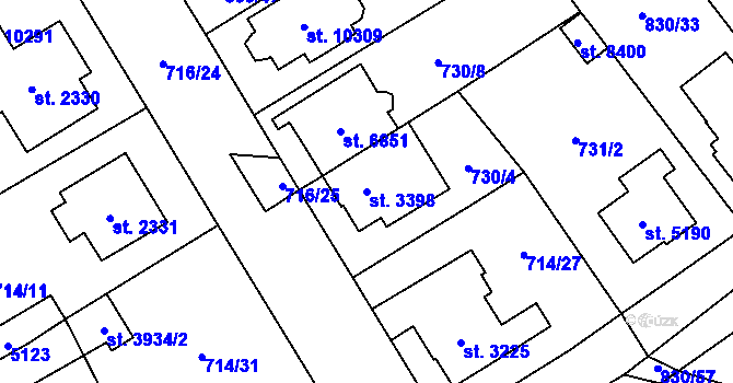 Parcela st. 3398 v KÚ Pardubice, Katastrální mapa