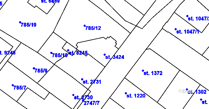 Parcela st. 3424 v KÚ Pardubice, Katastrální mapa