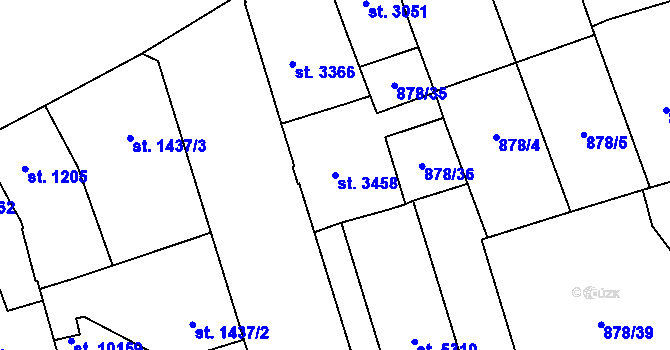 Parcela st. 3458 v KÚ Pardubice, Katastrální mapa