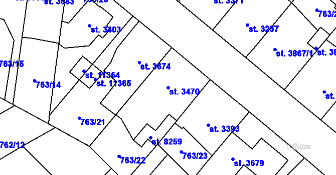 Parcela st. 3470 v KÚ Pardubice, Katastrální mapa