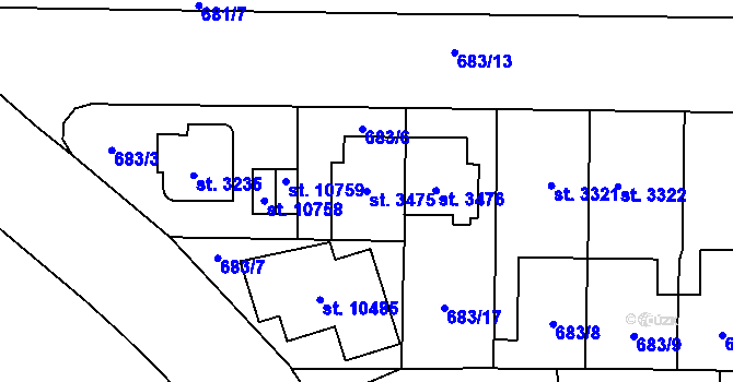 Parcela st. 3475 v KÚ Pardubice, Katastrální mapa