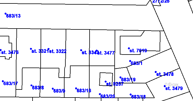 Parcela st. 3477 v KÚ Pardubice, Katastrální mapa