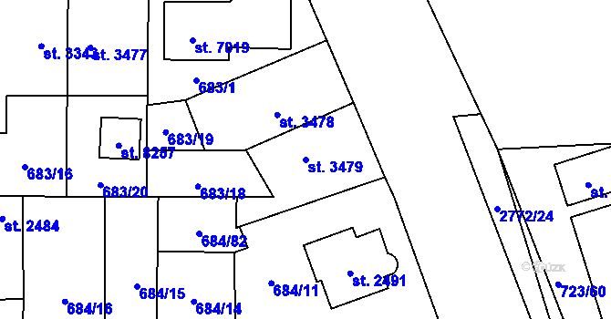 Parcela st. 3479 v KÚ Pardubice, Katastrální mapa