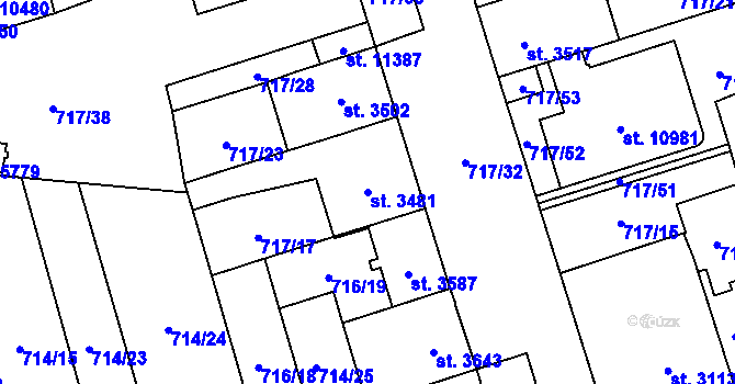 Parcela st. 3481 v KÚ Pardubice, Katastrální mapa