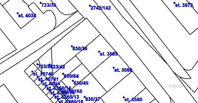Parcela st. 3585 v KÚ Pardubice, Katastrální mapa