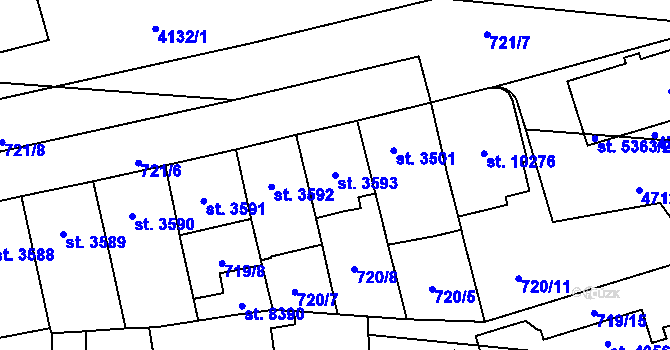 Parcela st. 3593 v KÚ Pardubice, Katastrální mapa