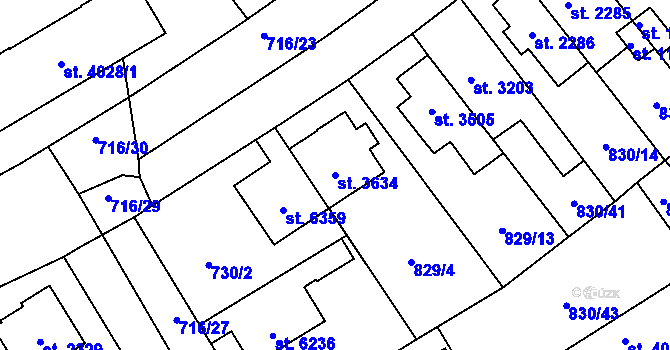 Parcela st. 3634 v KÚ Pardubice, Katastrální mapa