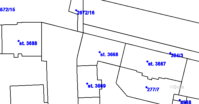 Parcela st. 3668 v KÚ Pardubice, Katastrální mapa