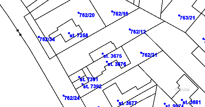 Parcela st. 3675 v KÚ Pardubice, Katastrální mapa
