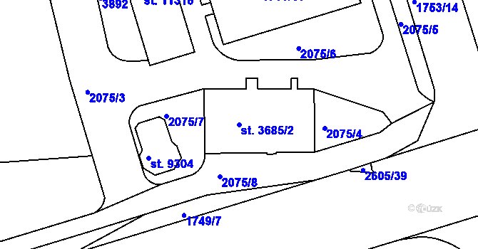 Parcela st. 3685/2 v KÚ Pardubice, Katastrální mapa