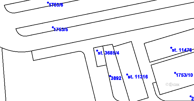 Parcela st. 3685/4 v KÚ Pardubice, Katastrální mapa