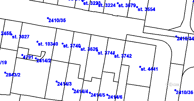 Parcela st. 3741 v KÚ Pardubice, Katastrální mapa