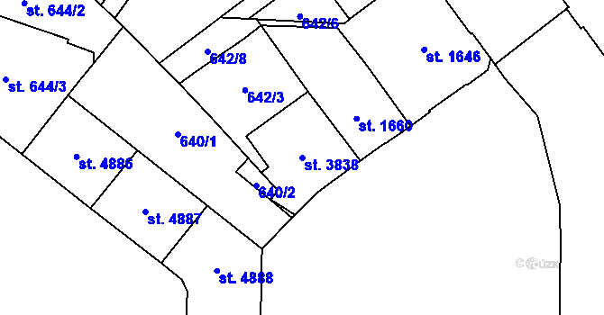 Parcela st. 3838 v KÚ Pardubice, Katastrální mapa
