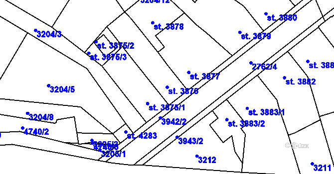 Parcela st. 3876 v KÚ Pardubice, Katastrální mapa