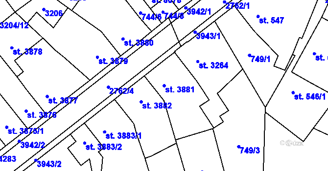 Parcela st. 3881 v KÚ Pardubice, Katastrální mapa