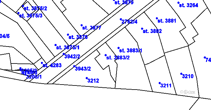 Parcela st. 3883/2 v KÚ Pardubice, Katastrální mapa