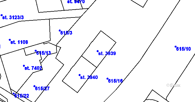 Parcela st. 3939 v KÚ Pardubice, Katastrální mapa