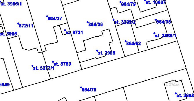 Parcela st. 3988 v KÚ Pardubice, Katastrální mapa