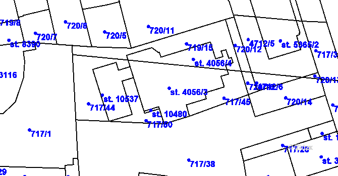 Parcela st. 4056/3 v KÚ Pardubice, Katastrální mapa