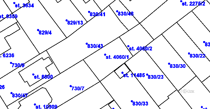 Parcela st. 4060/1 v KÚ Pardubice, Katastrální mapa