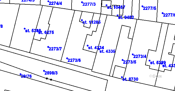 Parcela st. 4334 v KÚ Pardubice, Katastrální mapa