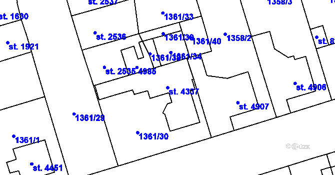 Parcela st. 4337 v KÚ Pardubice, Katastrální mapa