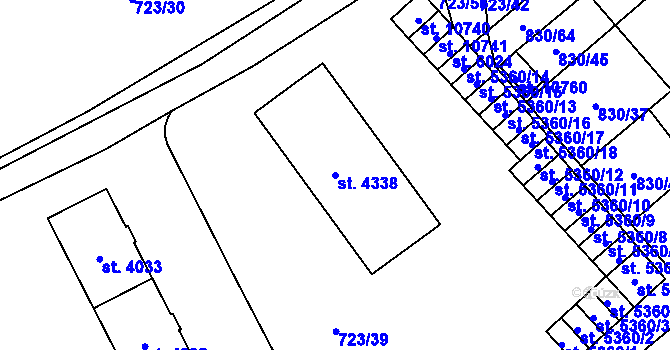 Parcela st. 4338 v KÚ Pardubice, Katastrální mapa