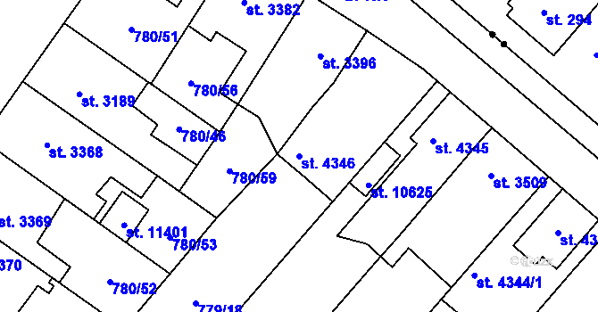 Parcela st. 4346 v KÚ Pardubice, Katastrální mapa