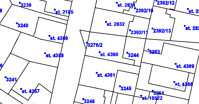 Parcela st. 4360 v KÚ Pardubice, Katastrální mapa