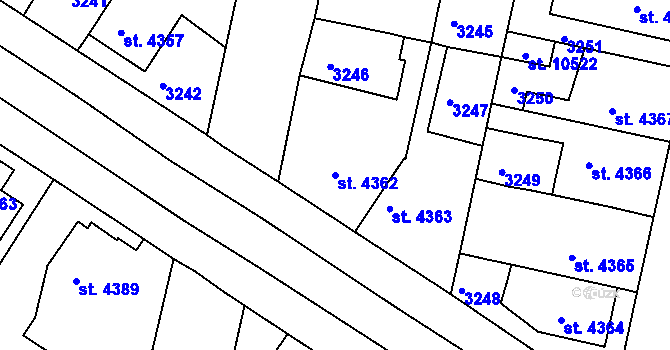Parcela st. 4362 v KÚ Pardubice, Katastrální mapa