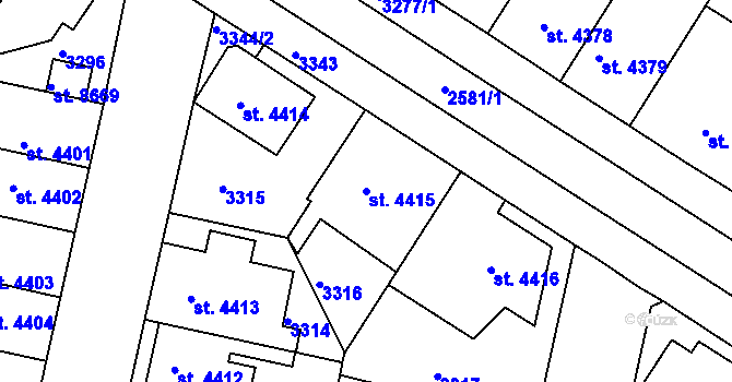 Parcela st. 4415 v KÚ Pardubice, Katastrální mapa