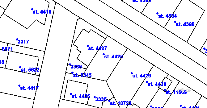 Parcela st. 4428 v KÚ Pardubice, Katastrální mapa