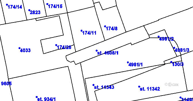 Parcela st. 4608/1 v KÚ Pardubice, Katastrální mapa