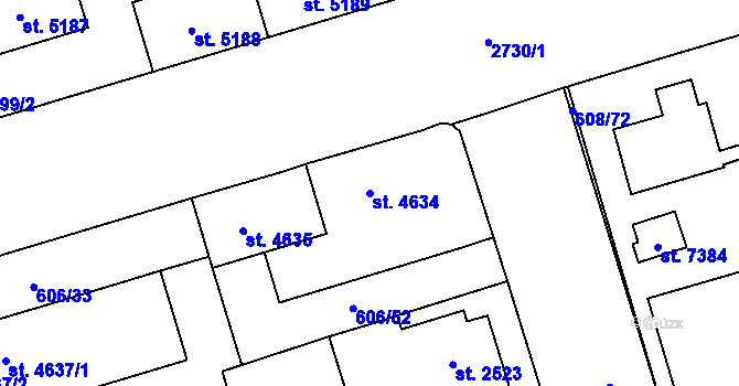 Parcela st. 4634 v KÚ Pardubice, Katastrální mapa