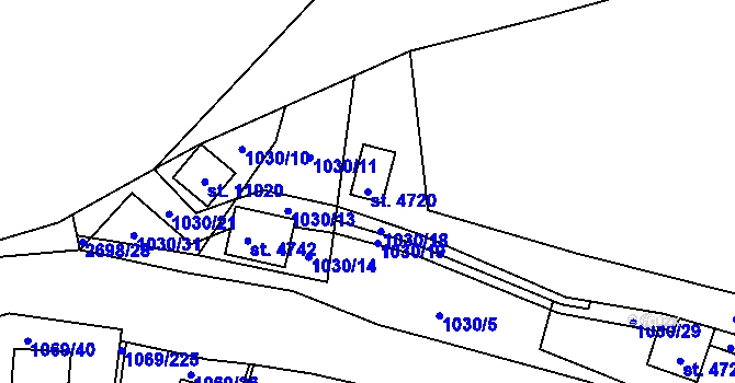 Parcela st. 4720 v KÚ Pardubice, Katastrální mapa