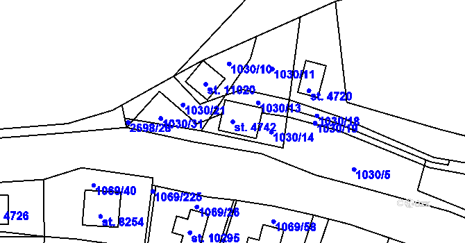 Parcela st. 4742 v KÚ Pardubice, Katastrální mapa