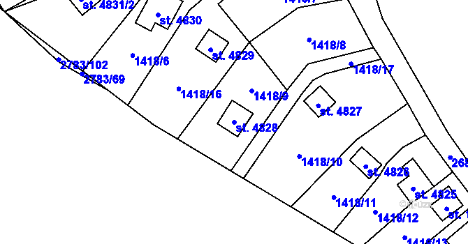 Parcela st. 4828 v KÚ Pardubice, Katastrální mapa