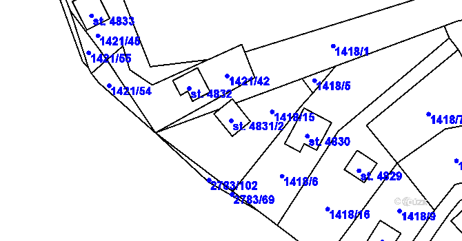 Parcela st. 4831/2 v KÚ Pardubice, Katastrální mapa