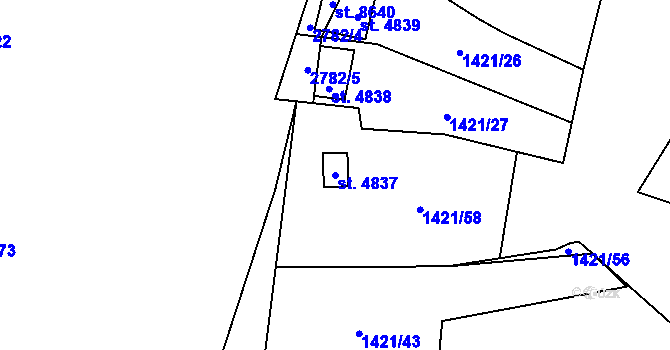 Parcela st. 4837 v KÚ Pardubice, Katastrální mapa