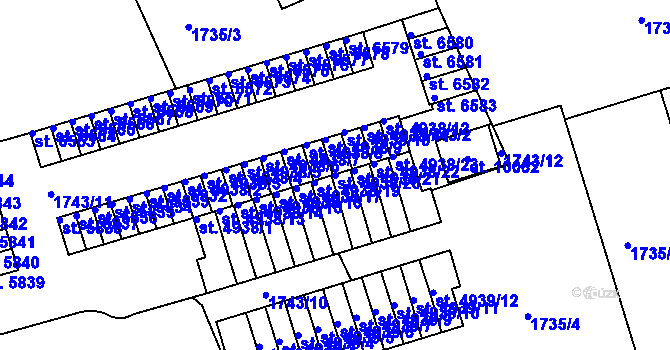 Parcela st. 4938/20 v KÚ Pardubice, Katastrální mapa