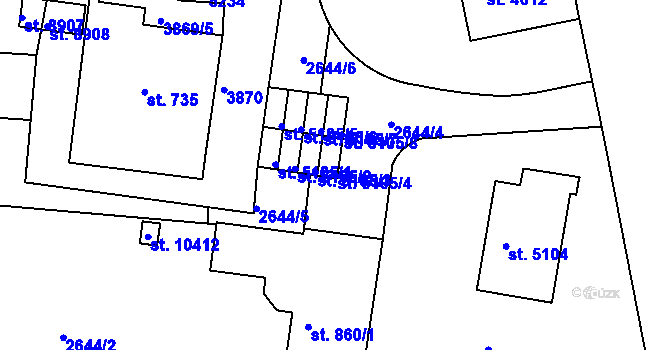 Parcela st. 5105/4 v KÚ Pardubice, Katastrální mapa