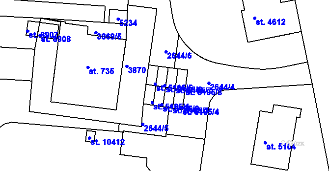 Parcela st. 5105/6 v KÚ Pardubice, Katastrální mapa