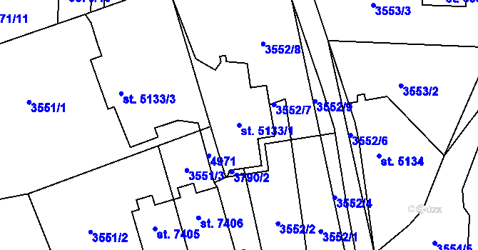 Parcela st. 5133/1 v KÚ Pardubice, Katastrální mapa