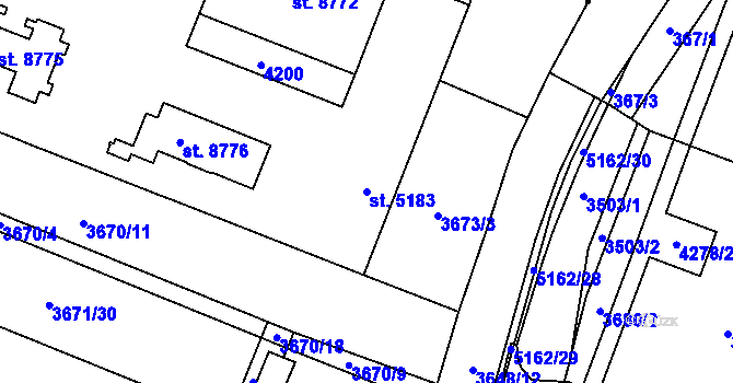 Parcela st. 5183 v KÚ Pardubice, Katastrální mapa