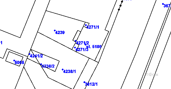 Parcela st. 5186 v KÚ Pardubice, Katastrální mapa