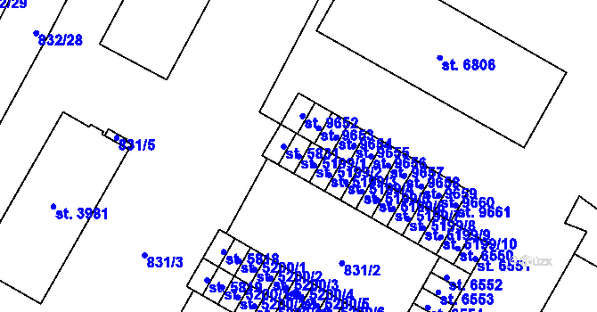 Parcela st. 5199/1 v KÚ Pardubice, Katastrální mapa