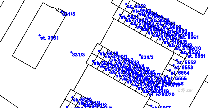 Parcela st. 5200/1 v KÚ Pardubice, Katastrální mapa