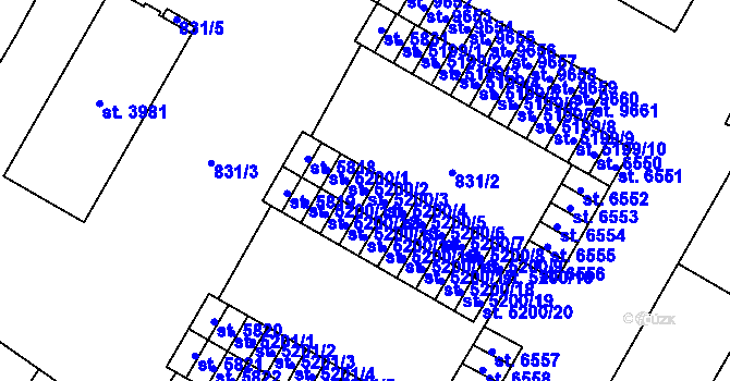 Parcela st. 5200/3 v KÚ Pardubice, Katastrální mapa