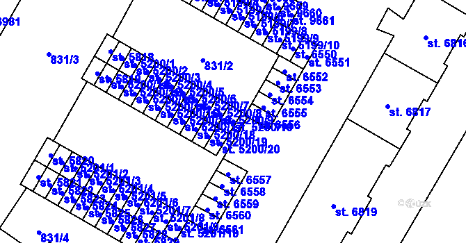 Parcela st. 5200/10 v KÚ Pardubice, Katastrální mapa