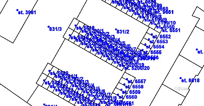 Parcela st. 5200/16 v KÚ Pardubice, Katastrální mapa